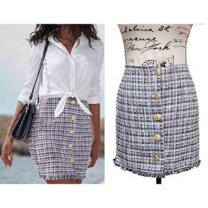⚓✨ Nautical Tweed Mini Skirt with Gold Anchor Buttons SIZE S